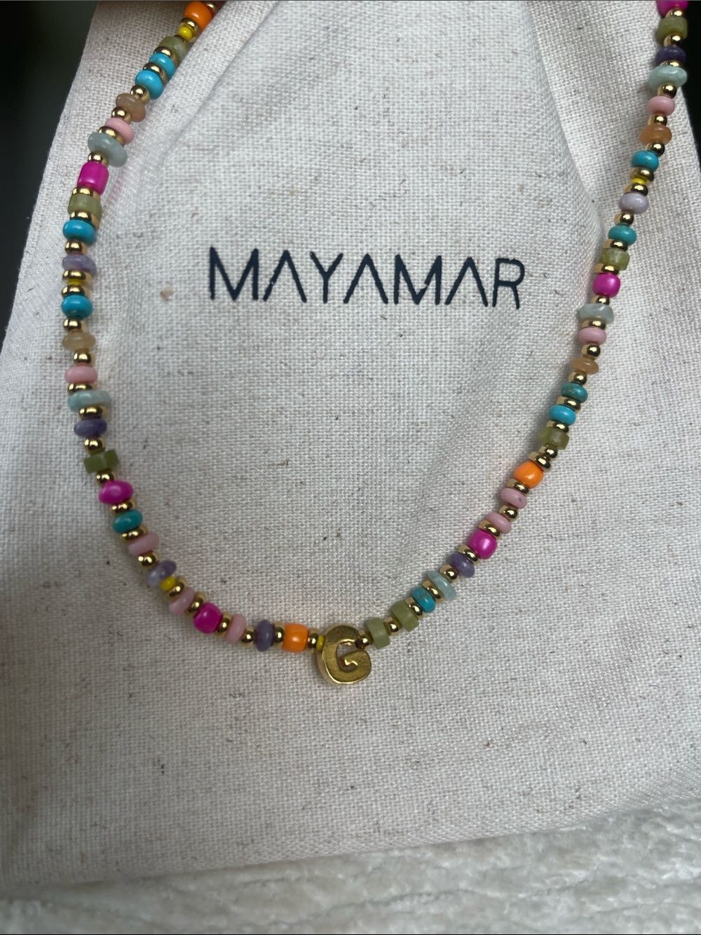 Multicolor Beaded Necklace with Gold 'G' Initial Pendant - Women's Jewelry